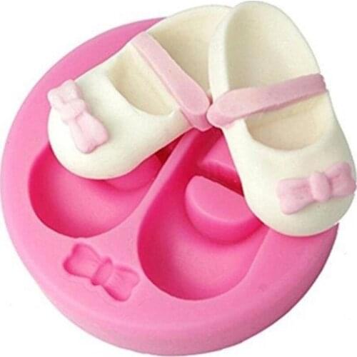 Lovely Baby Shoes Bow Silicone Cake Molds Gum Paste Chocolate Clay Candy Mold Fondant Cake Decorating Tools Baking Moulds