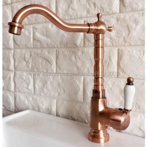 Kitchen Faucet Red Copper Antique Faucet 360 Degree Swivel Single Handle Vessel Sink Vintage Kitchen Mixer Tap Knf402