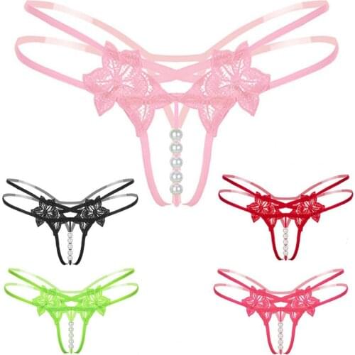 G-String Strap Thong Flower Pattern Lace Imitation Pearl Extra-thin Sexy Bikini Panties for Women Honeymoon трусики для женщин