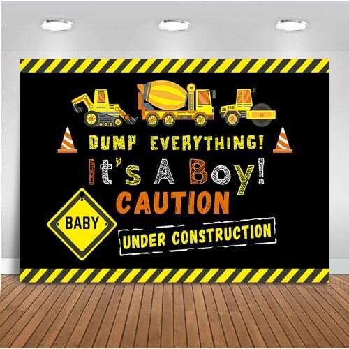 Construction Dump Everything Backdrop for photography Its a boy Newborn Baby Shower Background Party Decoration Banner 581