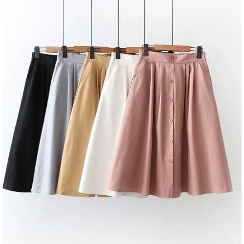 Summer Retro High Waist Skirts Womens Slim Single Breasted Skirt Women Big Swing Black Skirt Femme