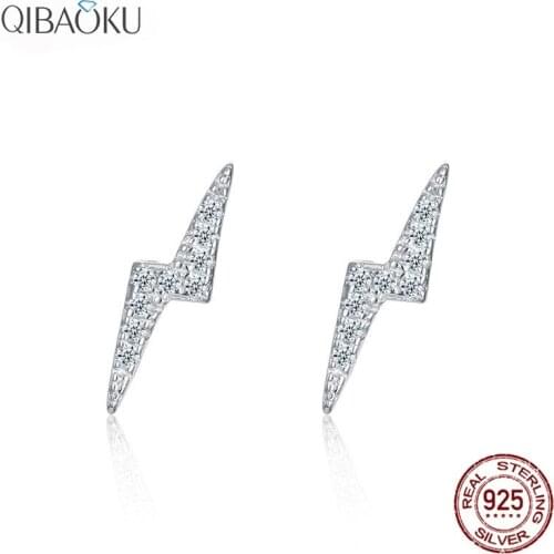 925 Sterling Silver Dazzling Earrings Lightning Shaped Clear Zircon Stud Earrings for Women Fine Jewelry Silver Earrings