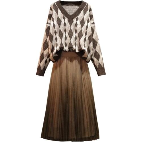 Winter Autumn Sweater Floral Print Plus Size Skirt Set 2 Piece Set Women Conjunto Feminino Ensemble Femme Woman Suit