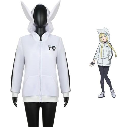 Anime Kemono Jihen Kon Cosplay Costume for Women Lovely White Hoodie With Zipper Jacket With Ears Cosplay Outfits