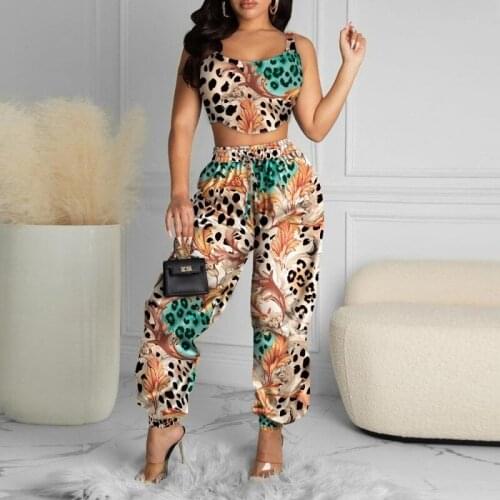 Leopard Two Piece Set Women Tank Crop Tops And High Waist Pant Suits 2021 Summer New Sexy Streetwear Tops Women 2 Piece Outfits