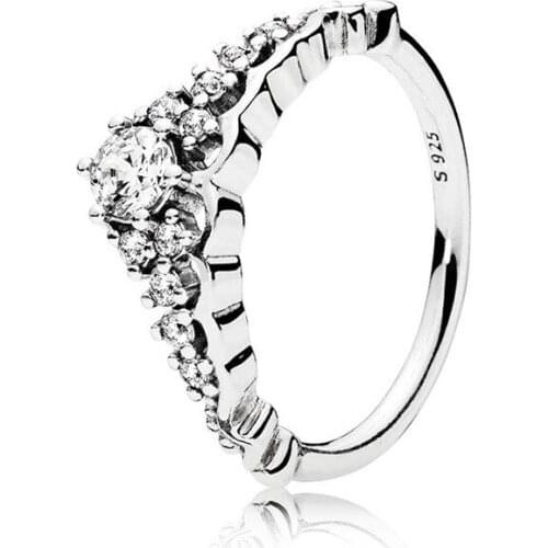 Family Fairy Tale S925 Silver Pan Ring Sterling Silver Zircon Pincess Noble Crown Crown Index Ring Female