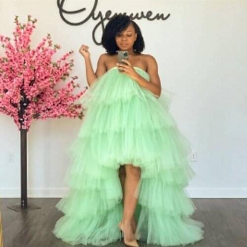 Fashion 2021 Mint Green High Low Tulle Women Dresses Draped Ruffles Tulle Women Skirts Robe To Photography Vestido De Mulher