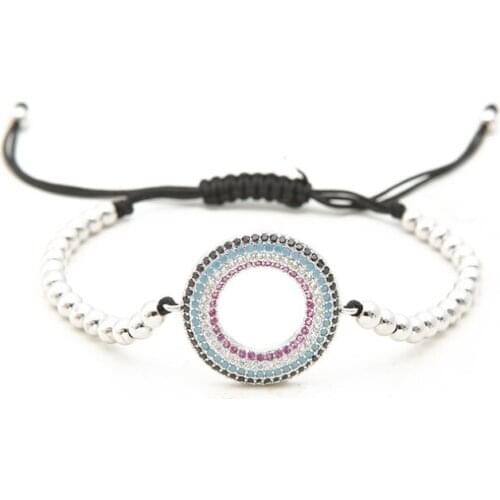 Gold silver micro pave cz Cubic Zirconia rope adjusted Copper Beads Bracelet hfh2 round Charm Braided Bangles