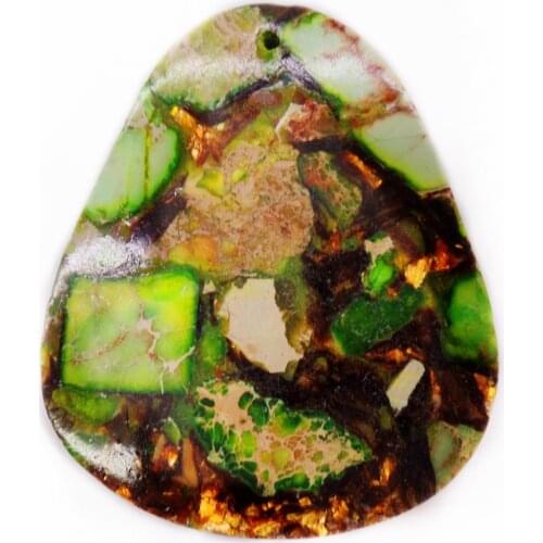 1Pcs 46x38x6mm Wholesale Green And Bronze Sea Sediment Jasper & Pyrite Bell Pendant Bead DIY Jewelry Accessories S970