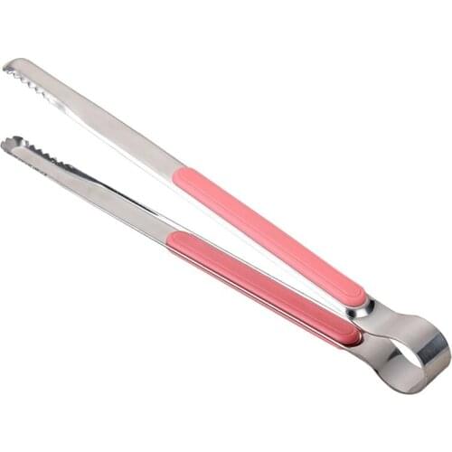 1pc Stainless Steel Food Tongs Plastic Handle Grill Tongs Bread Tongs For Kitchen Cooking Tools Accessories BBQ Tools