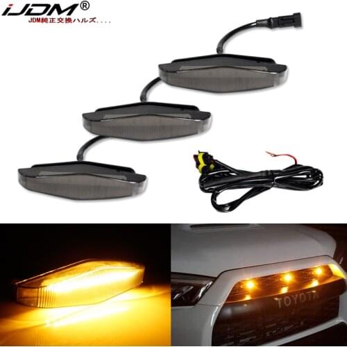 3pcs White/Amber yellow LED Strip Front Grille Lighting For 2014-up Toyota 4Runner w/ either OEM or Aftermarket TRD Pro Grille