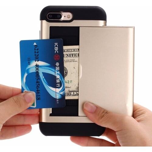 300pcs/Lot Slide Wallet Credit Card Slot Hard PC Phone Case For iPhone 6 6S Plus 7 7Plus Dual Layer TPU Armor Shockproof Case