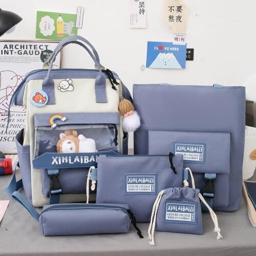 5Pcs/set Canvas School Backpacks Women Lovely School Bags for Teenage Girls Bookbags Students Travel Shoulder Bags Ladies 50