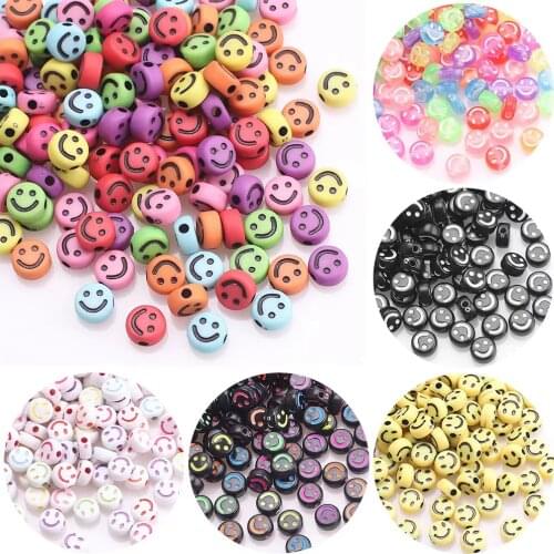 100pcs/Lot 7mm Smile Face Beads Acrylic Mixed Colorful Beads For Jewelry Making DIY Charms Bracelet Necklace