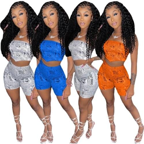 Casaul Women Print Tracksuit Two Piece Set Crop Tank Top Sportsuit Summer Clothes For Women Outfit