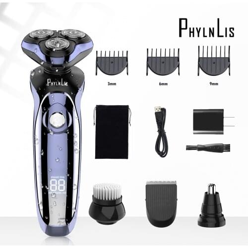 Electric Beard Shaver Dry & Wet Trimmer Rotary Razor Waterproof Chargeable Cordless 12 in 1 Grooming Kit ft.Panel PhylnLis 8600