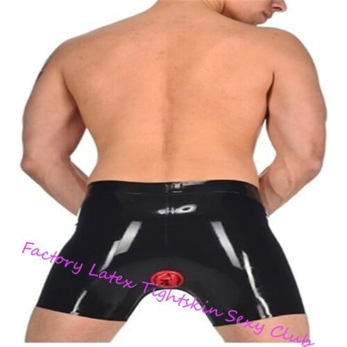 Latex Rubber Fetish Men Shorts with Front zipper condom Underpants Handmade Rubber Sexy Boys Underwear Hot Sell XS-XXXL