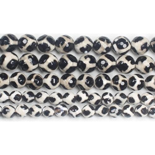 8-12mm Faceted Black FuShou Dzi agates Round Beads 14.5"For DIYJewelry making! Mixed wholesale for all items