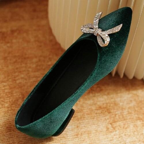 ZawsThia Chic Velour Velvet Pointed Toe Olive Green Shallow Loafers Woman Boat Shoes Women Work Shoes Comfortable For Work Flats