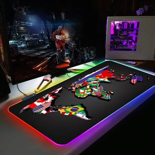 World Map Gaming Mouse Pad Computer Mousepad Large Mouse Pad Gamer RGB Led Backlight Mouse Carpet PC Desk Mat