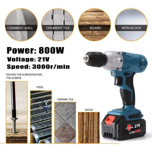 800W 21V Multi-function 2 In 1 Electric Drill Polishing Machine Cordless Electric Screwdriver Home Car Polishing Waxing Machine