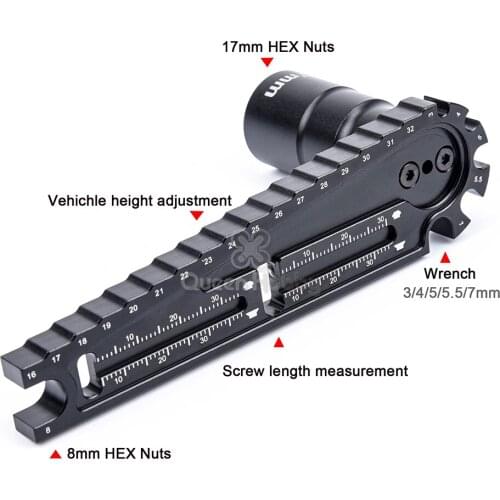 Multifunction HEX Nuts Installation Tool Vehicle 17mm 8mm Height Adjustment Wrench Screw Length Measurement for RC Car