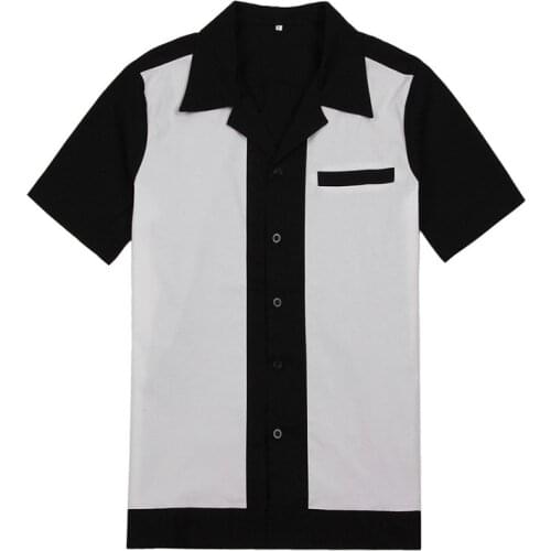 Casual Men Dress Shirts Short Sleeve Camiseta Retro Hombre Bowling Button-Down Shirt Patchwork Mens Shirts Regular Fit