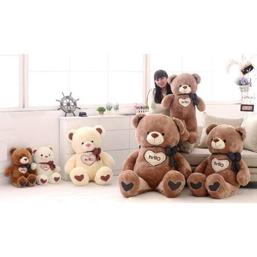 Stuffed toy "hello" teddy bear plush toy love bowtie bear doll soft throw pillow, birthday gift b7006