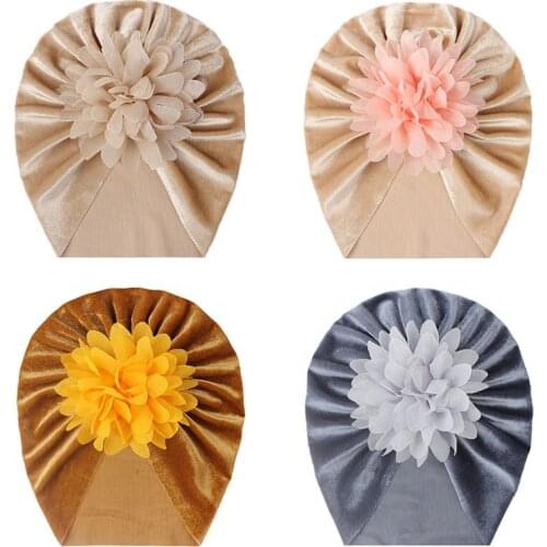 Soft Velvet Baby Hat Turban Big Flower Baby Girl Cap Beanie Kids Children Hat Spring Autumn Infant Toddler Caps Bonnet