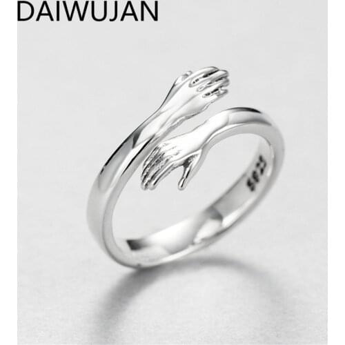 DAIWUJAN Hot New 925 Sterling Silver European And American Jewelry Love Hug Ring Retro Fashion Tide Flow Open Ring
