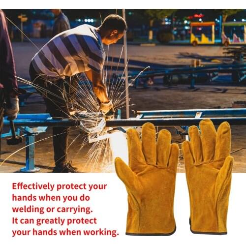 A Pair/Set Fireproof Durable Cow Leather Welder Gloves Anti-Heat Work Safety Gloves For Welding Metal Hand Tools