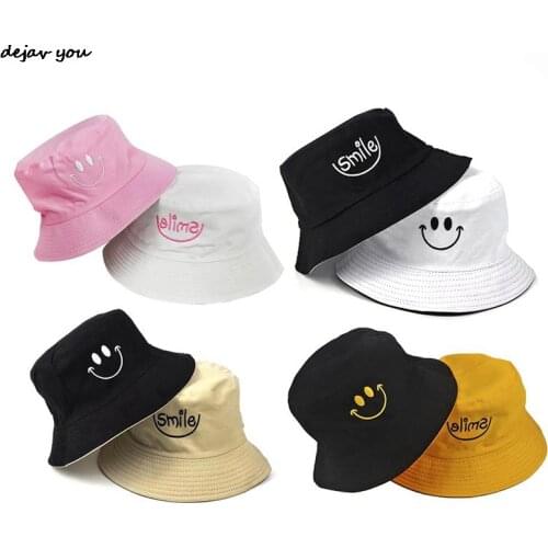 SMILE Bucket Hat Double Sided Bucket Hat Smiling face Unisex Fashion Bob Cap Hip Hop Gorro Men Summer Cap