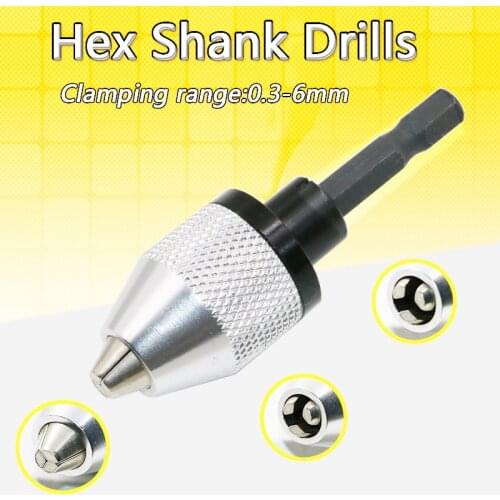 6.3mm 1/4" Inch Keyless Drill Bit Chuck Adapter Converter 0.3-6mm For Impact Driver Hex Shank Grinder Drills Screwdriver Adapto
