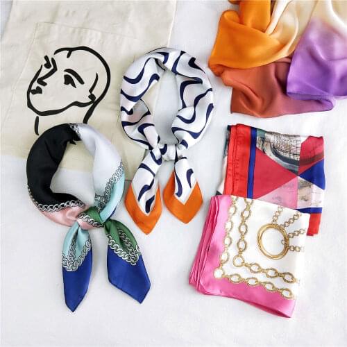 2020 New Design Women Silk Scarf Square Neck Shawls Foulard Lady Pashmina Gradient printed Bandana Hair Band Kerchief FJ237