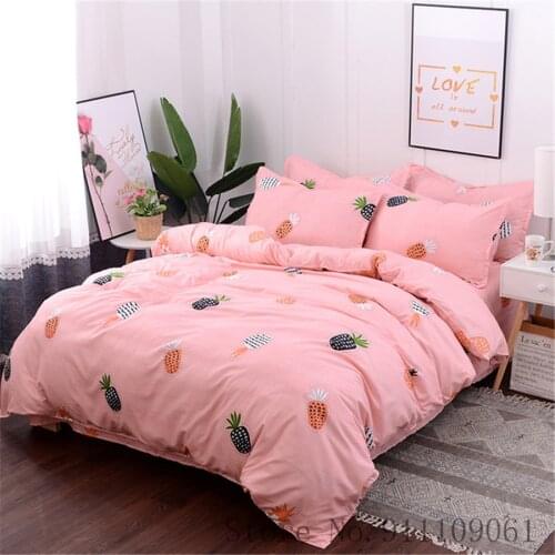 Home Textile Cartoon Pineapple Pink Pattern Duvet Cover Pillowcase Bed Sheet Children Adult Bedding Set Linens Bedclothes 3/4Pcs