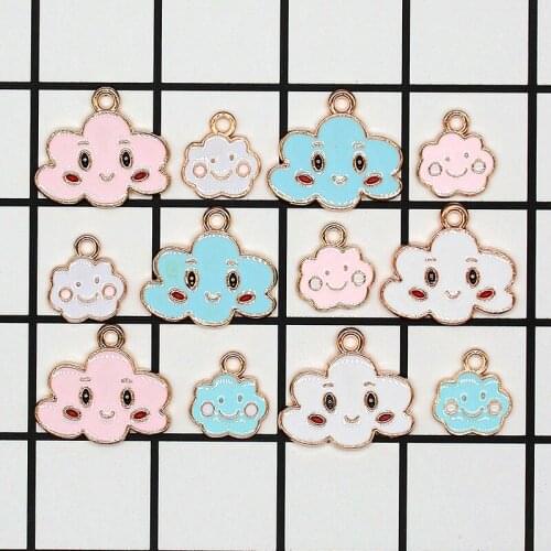 20pcs Cute Alloy Enamel Cloud Pendant Gold Tone Smile Charm Blue Pink For Necklace Bracelet Earrings Making Accessory XL862