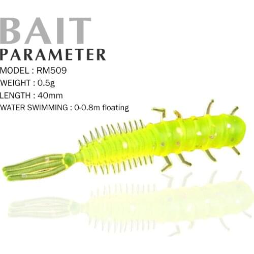 Fishing Lure 52mm 10g 0-1.2m Floating Soft insect soft bait squid fake bait bait straight tail black head lead hook