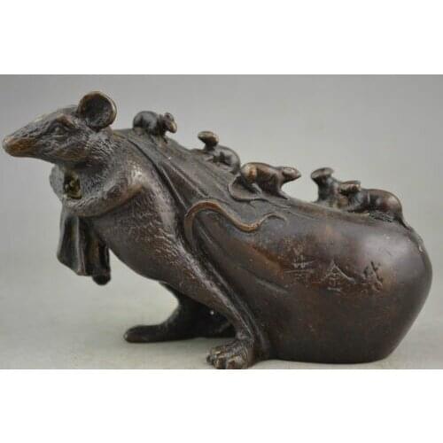 Elaborate Chinese Collectible Decoration Copper Lovely Mouse Carrying Gold Ingot Auspicious Statue Sculpture