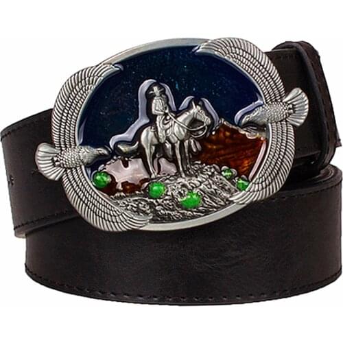 Fashion mens leather belt Wild cowboy belt Western cowboy Knight style hip hop rock Jeans strap metal big buckle belt eagle