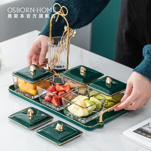 OSBORN Light Luxury Glass Dessert Dish Snack Ceramics Tray Plate For Coffee Shop