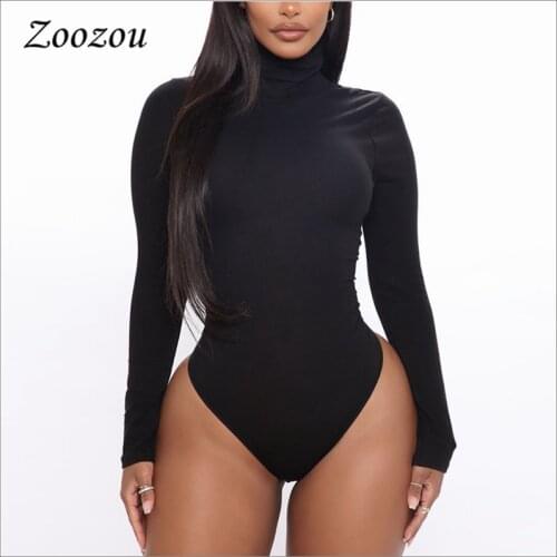 Long Sleeve Turtleneck Bodysuits Women Black Elastic Slim Rompers Autumn Winter Stretch Leotard Casual Jumpsuit Female Custom