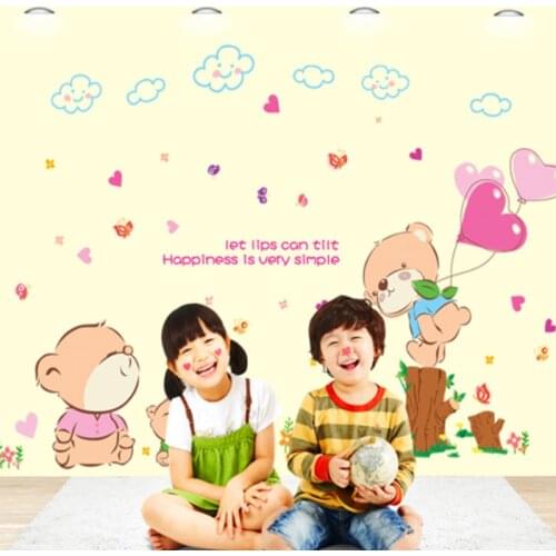 Lovely Bears Wall Stickers Friendly Animals Home Decor for Kids Room Love Wall Decals for Children DIY Art PVC Mural