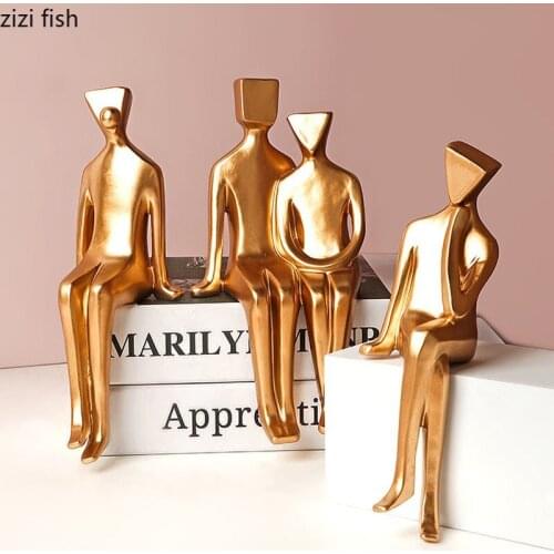 Golden Character Statue Abstract Desk Decoration Ornaments Figures Statuette Crafts Resin Embellishments Home Decoration Modern