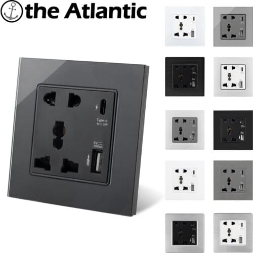 Type-C Universal Power Socket 13A With USB Type C Quick Charge Port 18W 4A Black White Gray Wall Electrical Socket 3 5 Pin EU FR