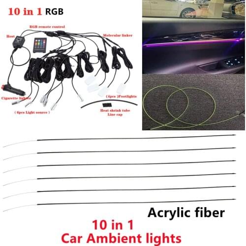 Universal 10 in 1 RGB Ambient LED Car Interior Decor Acrylic Fiber Optical Strip Light by App Control 12V Decorative Atmosphere
