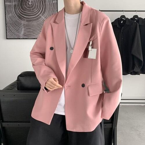 Spring Korean Style Blazer Mens Fashion Solid Color Business Casual Dress Jacket Men Social Loose Suit Jacket Mens M-XL