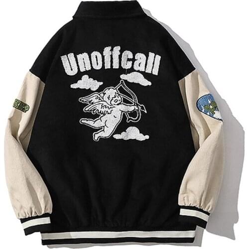 2021 Spring Autumn Embroidery Angel turn-down collar Baseball Jacket Womens Coat Mens Couple Bomber Varsity Hip Hop Street