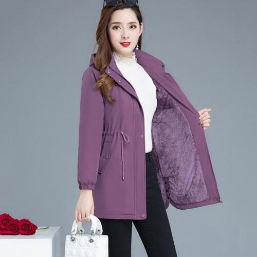 Plus size Women Windbreaker Autumn Winter 2020 New Long Plus Velvet Thick Warm Trench Coats Ladies Hooded Parka Overcoats 5XL