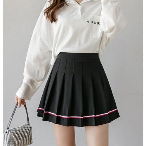 Skirt Autumn And Winter College Style Color Strip High Waist Pleated Skirt A Line Skirt 2020