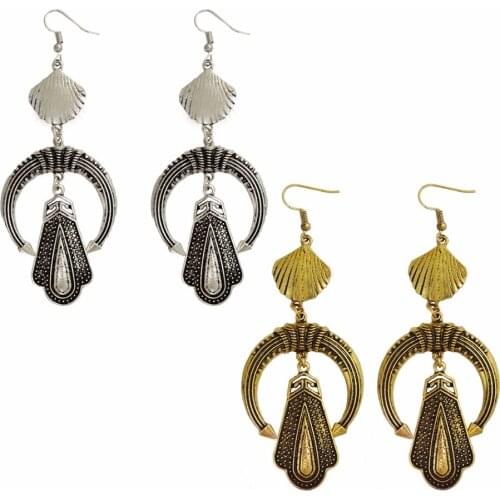 2 Colors Bohemian Gypsy Antique Gold Fashion Hook Earring Moon Shell Shape Long Earrings For Women Jewelry Fashion